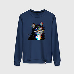 Свитшот хлопковый женский Pixel cat, цвет: тёмно-синий