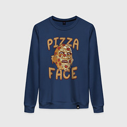 Свитшот хлопковый женский Pizza face, цвет: тёмно-синий