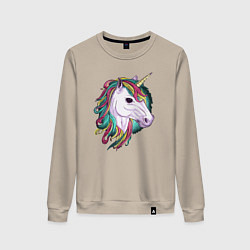 Свитшот хлопковый женский Лошадь единорог, цвет: миндальный
