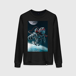 Свитшот хлопковый женский Космонавт над землей, цвет: черный