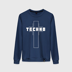 Свитшот хлопковый женский Techno крест, цвет: тёмно-синий