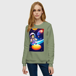 Свитшот хлопковый женский Мультяшный астронавт, цвет: авокадо — фото 2