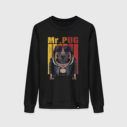 Свитшот хлопковый женский Mr pug, цвет: черный