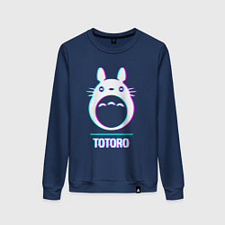 Свитшот хлопковый женский Символ Totoro в стиле glitch, цвет: тёмно-синий