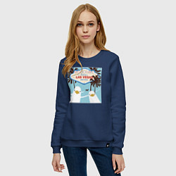 Свитшот хлопковый женский Чайки на курорте, цвет: тёмно-синий — фото 2