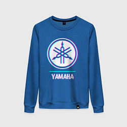 Свитшот хлопковый женский Значок Yamaha в стиле glitch, цвет: синий