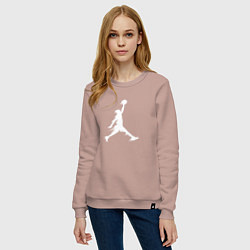 Свитшот хлопковый женский Белый силуэт баскетболиста - слэм-данк, цвет: пыльно-розовый — фото 2