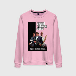 Свитшот хлопковый женский Майкл, Франклин, Тревор из GTA, цвет: светло-розовый