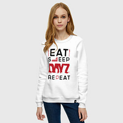 Свитшот хлопковый женский Надпись: eat sleep DayZ repeat, цвет: белый — фото 2