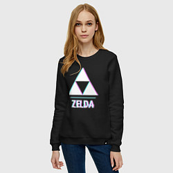 Свитшот хлопковый женский Zelda в стиле glitch и баги графики, цвет: черный — фото 2