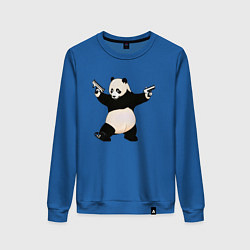 Свитшот хлопковый женский Панда с пистолетами, цвет: синий