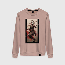 Свитшот хлопковый женский Девушка самурай японский стиль, цвет: пыльно-розовый