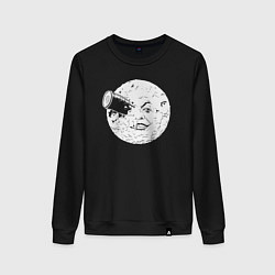 Свитшот хлопковый женский Путешествие на Луну, цвет: черный