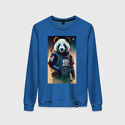 Свитшот хлопковый женский Крутой панда - киберпанк, цвет: синий