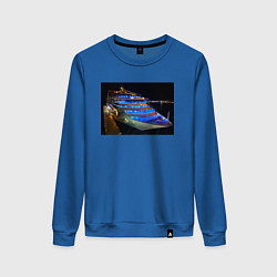 Свитшот хлопковый женский Яхта в ночном порту, цвет: синий