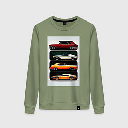 Свитшот хлопковый женский Рэтро автомобили, цвет: авокадо