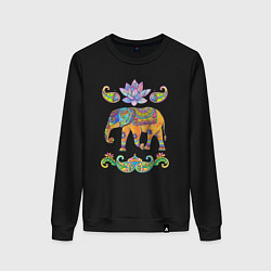 Свитшот хлопковый женский Индийский слон батик, цвет: черный
