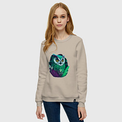 Свитшот хлопковый женский Изумрудная сова, цвет: миндальный — фото 2