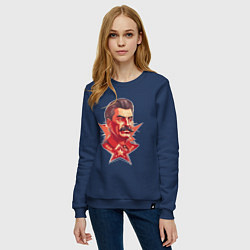 Свитшот хлопковый женский Граффити Сталин, цвет: тёмно-синий — фото 2
