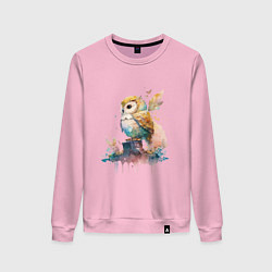 Свитшот хлопковый женский Акварельная милая сова, цвет: светло-розовый