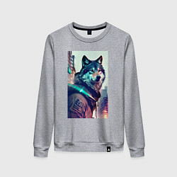 Свитшот хлопковый женский Волк - житель мегаполиса, цвет: меланж