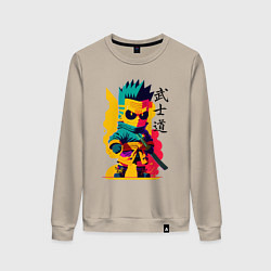 Свитшот хлопковый женский Bart Simpson - samurai - bushido, цвет: миндальный