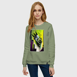 Свитшот хлопковый женский Музыка города 2 - Хуф и Ся, цвет: авокадо — фото 2