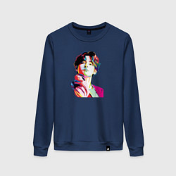 Свитшот хлопковый женский BTS Ким Тхэхён, цвет: тёмно-синий