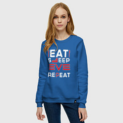 Свитшот хлопковый женский Надпись eat sleep EVE repeat, цвет: синий — фото 2