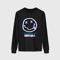 Свитшот хлопковый женский Nirvana glitch rock, цвет: черный