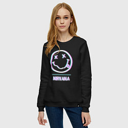 Свитшот хлопковый женский Nirvana glitch rock, цвет: черный — фото 2