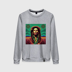 Свитшот хлопковый женский Digital Art Bob Marley in the field, цвет: меланж