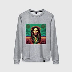 Свитшот хлопковый женский Digital Art Bob Marley in the field, цвет: меланж