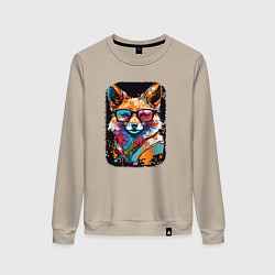 Свитшот хлопковый женский Abstract Colorful Fox, цвет: миндальный