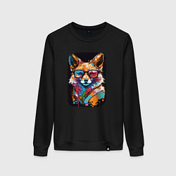Свитшот хлопковый женский Abstract Colorful Fox, цвет: черный