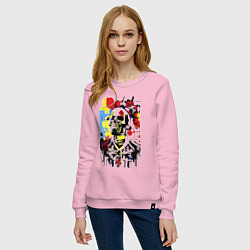 Свитшот хлопковый женский Skull - pop art - sketch, цвет: светло-розовый — фото 2