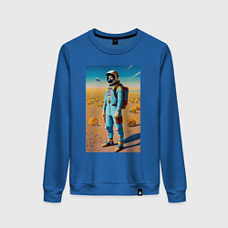 Свитшот хлопковый женский Космонавт на планете синеглазых капибар, цвет: синий