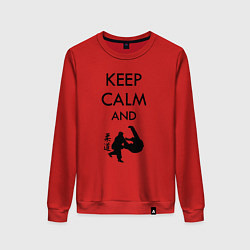 Свитшот хлопковый женский Keep calm and judo, цвет: красный