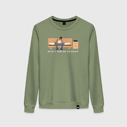 Свитшот хлопковый женский Here We Go Again, цвет: авокадо