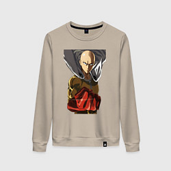 Свитшот хлопковый женский Saitama fist, цвет: миндальный