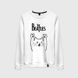 Свитшот хлопковый женский The Beatles - rock cat, цвет: белый