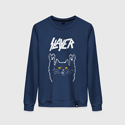 Свитшот хлопковый женский Slayer rock cat, цвет: тёмно-синий