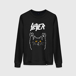 Свитшот хлопковый женский Slayer rock cat, цвет: черный