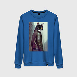 Свитшот хлопковый женский Модный котяра - Лондон - нейросеть, цвет: синий