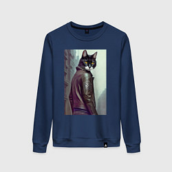 Свитшот хлопковый женский Модный котяра - Лондон - нейросеть, цвет: тёмно-синий