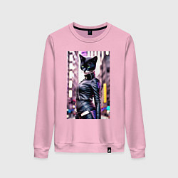 Свитшот хлопковый женский Cool black cat - neural network - fashionista, цвет: светло-розовый