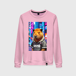Свитшот хлопковый женский Cool capybara - urban style - neural network, цвет: светло-розовый