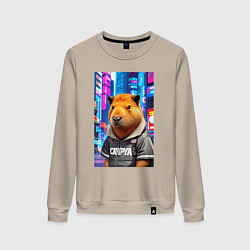 Свитшот хлопковый женский Cool capybara - urban style - neural network, цвет: миндальный