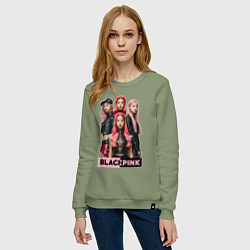 Свитшот хлопковый женский Блэкпинк постер, цвет: авокадо — фото 2