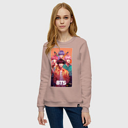 Свитшот хлопковый женский BTS kpop anime, цвет: пыльно-розовый — фото 2